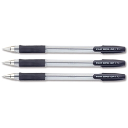 Pilot BPS GP Ball Pen Rubberised Grip Fine 0.7mm Tip 0.32mm Line Black Ref BPGPF01 [Pack 12]