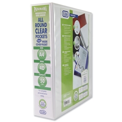 Elba Panorama Presentation Binder PVC 3 Cover Pockets 4 D-Ring 50mm A4 White Ref 400001309 [Pack 10]