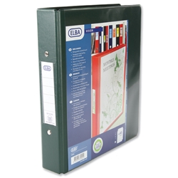 Elba Vision Ring Binder PVC with Clear Front Pocket 2 O-Ring Size 25mm A5 Green Ref 100080883