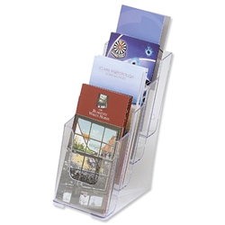 Deflecto Multi-tier Literature Display Holder for Wall or Desktop 4 x 1/3xA4 Pockets Clear Ref 77701