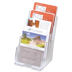 Deflecto Multi-tier Literature Display Holder for Wall or Desktop 4 x A5 Pockets Clear Ref 77901