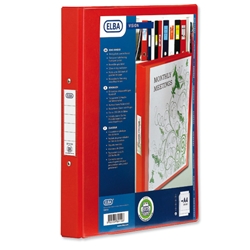 Elba Vision Ring Binder PVC with Clear Front Pocket 4 O-Ring Size 25mm A4 Red Ref 100080880 [Pack 10]