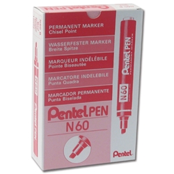 Pentel N60 Permanent Marker Chisel Tip Max.6mm Line Red Ref N60-B - Pack 12 + 2 FREE - Item image