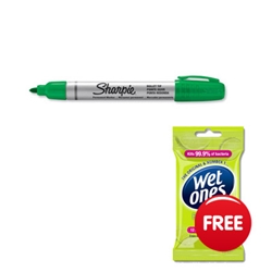 Sharpie Metal Permanent Marker Bullet Tip Green Ref S0945750 [Pack 12] - FREE Antibacterial Wipes - Item image