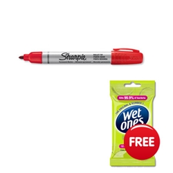 Sharpie Metal Permanent Marker Bullet Tip Red Ref S0945740 [Pack 12] - FREE Antibacterial Wipes - Item image