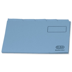 Elba Tabbed Folder Recycled Heavyweight 285gsm Foolscap Blue Ref 100090234 [Pack 100]
