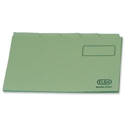 Elba Tabbed Folder Recycled Heavyweight 285gsm Foolscap Green Ref 100090235 [Pack 100]