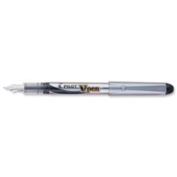 Pilot V4W Fountain Pen Disposable Silver Barrel Iridium Nib Black Ref 633101201 [Pack 12]