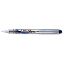 Pilot V4W Fountain Pen Disposable Silver Barrel Iridium Nib Blue Ref 633101203 [Pack 12]