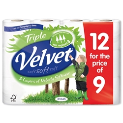 Triple Velvet Toilet Rolls White Ref VSCADVW12 [Pack 9]