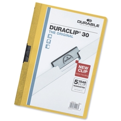 Durable Duraclip Folder PVC Clear Front 3mm Spine for 30 Sheets A4 Yellow Ref 2200/04 [Pack 25]