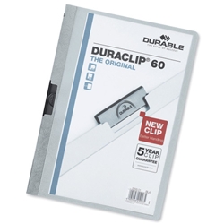 Durable Duraclip Folder PVC Clear Front 6mm Spine for 60 Sheets A4 Light Blue Ref 2209/06 [Pack 25]