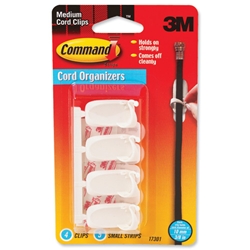 3M Medium Cord Clips with Command Strips for Cable Management Ref 17301 [Pack 4]