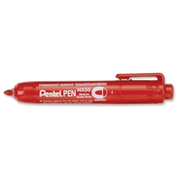 Pentel NX50 Permanent Marker Retractable Bullet Tip 1.5-2mm Line Red Ref NX50-B [Pack 12] - Item image
