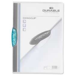Durable Swingclp Crystal Folder Polypropylene Capacity 30 Sheets A4 Light Blue Ref 2260/14 [Box 25]