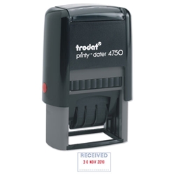 Trodat Printy 4750 Dater Stamp Textplate Received in Blue Date in Red Ref 64280