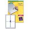Avery Labels Removable Laser 4 per Sheet 99.1x139mm White Ref L4733REV-25 [100 Labels]