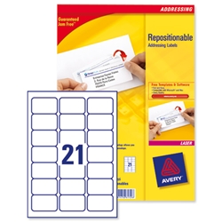 Avery Repositionable Address Labels Jam Free 21 per Sheet 63.5x38.1mm Ref L7960-100 [2100 Labels] - Item image