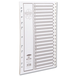 Concord Recycled Dividers 230 micron Card with Printed Tabs A-Z 20-Part A4 White Ref 48201