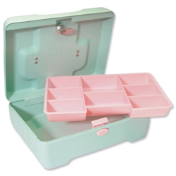 Helix Special Edition Cash Box Steel with Coin Separator 10in 250mm Mint and Pink Ref WS8050