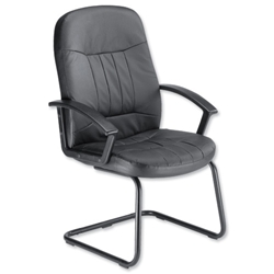 Trexus County Visitor Chair Leather Cantilever Back H620mm Seat W500xD480xH465-580mm Black
