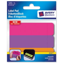 Avery Label Pad Removable 89x25mm Pink Purple Orange Ref 8310 [120 Labels]