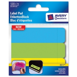 Avery Label Pad Removable 89x25mm Neon Blue Green Yellow Ref 8311 [120 Labels]