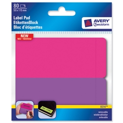 Avery Label Pad Removable 115x50mm Neon Pink Purple Ref 8314 [80 Labels]