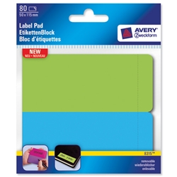 Avery Label Pad Removable 115x50mm Neon Green Blue Ref 8315 [80 Labels]