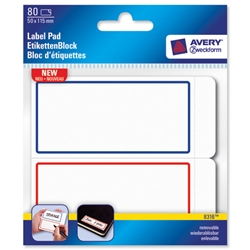 Avery Label Pad Removable 115x50mm Blue Red Border Ref 8316 [80 Labels]
