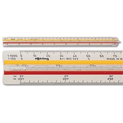 Rotring Ruler Triangular Reduction Scale 6 Surveying 1-25 to 1-2500 with 2 Coloured Flutings Ref S0220721