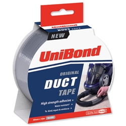 Unibond Duct Tape Multisurface 0-70 degrees C 50mmx10m Silver Ref 1401922