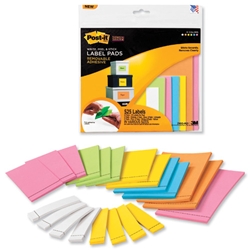 Post-it® Super Sticky Label Pads 47.6x73mm 15.8x57.1mm 73x77mm 77x117mm Assorted Ref 2900-M21 [525 Labels]