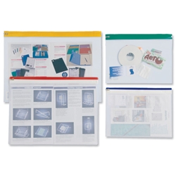 INDX Zip Pouch Heavy-duty PVC Clear with Coloured Seal A4 Assorted Ref 4714 [Pack 10]
