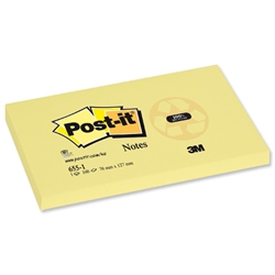 Post-it® Recycled Notes Pad of 100 76x127mm Canary Yellow Ref 655-1YE [Pack 12]