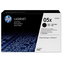 Hewlett Packard (HP) 05X Laser Toner Cartridge Page Life 13000pp [For P2055D/DN] Black Ref CE505XD [Pack 2]
