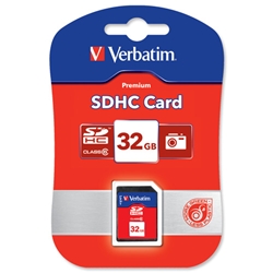 Verbatim SDHC Media Memory Card SD 2.0 FAT32 Class 4 Read 6MB/s Write 6MB/s 32GB Ref 44022