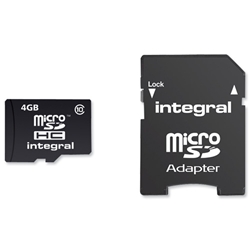Integral Micro SDHC Media Memory Card with SD Adaptor Capacity 4GB Ref INMSDH4G4V2