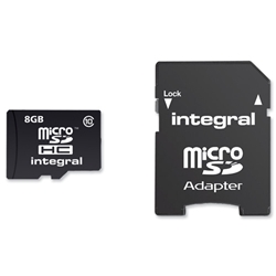 Integral Micro SDHC Media Memory Card with SD Adaptor Capacity 8GB Ref INMSDH8G4V2