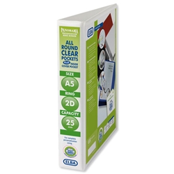 Elba Presentation Ring Binder PVC 2 D-Ring 25mm Capacity A5 White Ref 400008434 [Pack 6]
