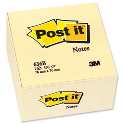 Post-it® Note Cube Pad of 450 Sheets 76x76mm Yellow Ref 636-B