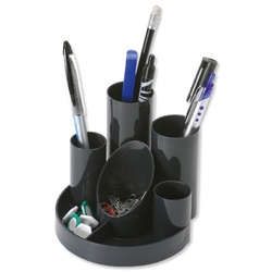 Helix Clear-up Desk Tidy 5 Tube Holders 2 Shallow Trays Black Ref R40077