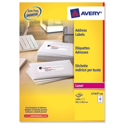 Avery Addressing Labels Laser Jam-free 14 per Sheet 99.1x38.1mm White Ref L7163-100 [1400 Labels]