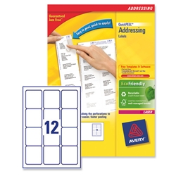 Avery Addressing Labels Laser Jam-free 12 per Sheet 63.5x72mm White Ref L7164-100 [1200 Labels]