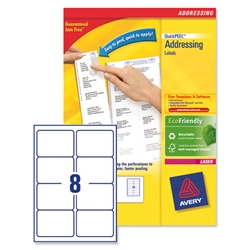 Avery Address Labels Laser Jam-free 8 per Sheet 99.1x67.7mm White Ref L7165-100 [100 Sheets]