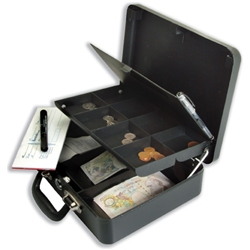 Helix Petty Cash Box with Organiser Coin Tray 8-Part and Note Section 3-Part W320xD230xH110mm Ref CM5020