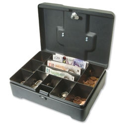 Helix High Capacity Cash Box 300mm Deep with Coin Tray 8-Part and Note Section 3-Part Ref CM8020