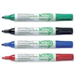 Ecolabel Drywipe Marker with Recycled Paper Barrel Bullet Tip Line 1.5mm Assorted Ref 268871 [Wallet 4]