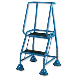 Barton Mobile Steps on Retractable Castors Double Handrails Two Tread W690xD575xH1085mm Ref LWHCS/2