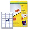 Avery Coloured Labels Laser 24 per Sheet 63.5x33.9mm Red Ref L6034-20